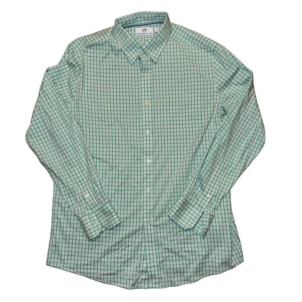 Southern Tide Shirt Mens Large Green Green Striped Button Down Long Sleeve